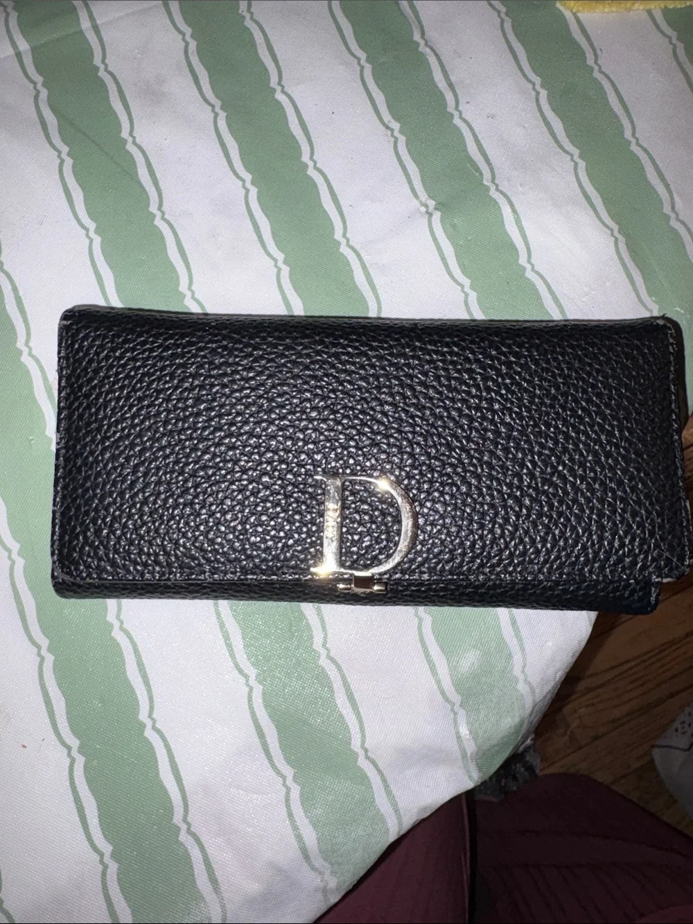 Classic Dior Black Textured Leather Wallet with Gold 'D' Hardware
